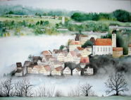 Nr.377 Panorama Altensteig, Aquarell auf Leinwand, verkauft