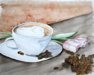 Nr. 314 Cafe mit Tulpen, Format: 40 x 50 cm, Preis o. Rahmen: 60 €