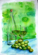 Nr. 448 Weinstillleben (Aquarell mit Pastellkreide), Format: 50 x 70 cm, Preis o. Rahmen: 80 €