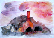 Schlossfelsenturm Ebingen, 1.Aquarell (?) vom 6.1.91