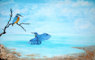 Nr. 371 Eisvögel am Meer (Aquarell auf Leinwand), Format ca. 70 x 110 cm, Preis: 150 €, Achtung: gesonderte Versandbedingungen! 