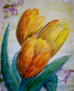 Nr. 135 Drei Tulpen in Orange, Format: 50 x 60 cm, Preis o. Rahmen: 50 €